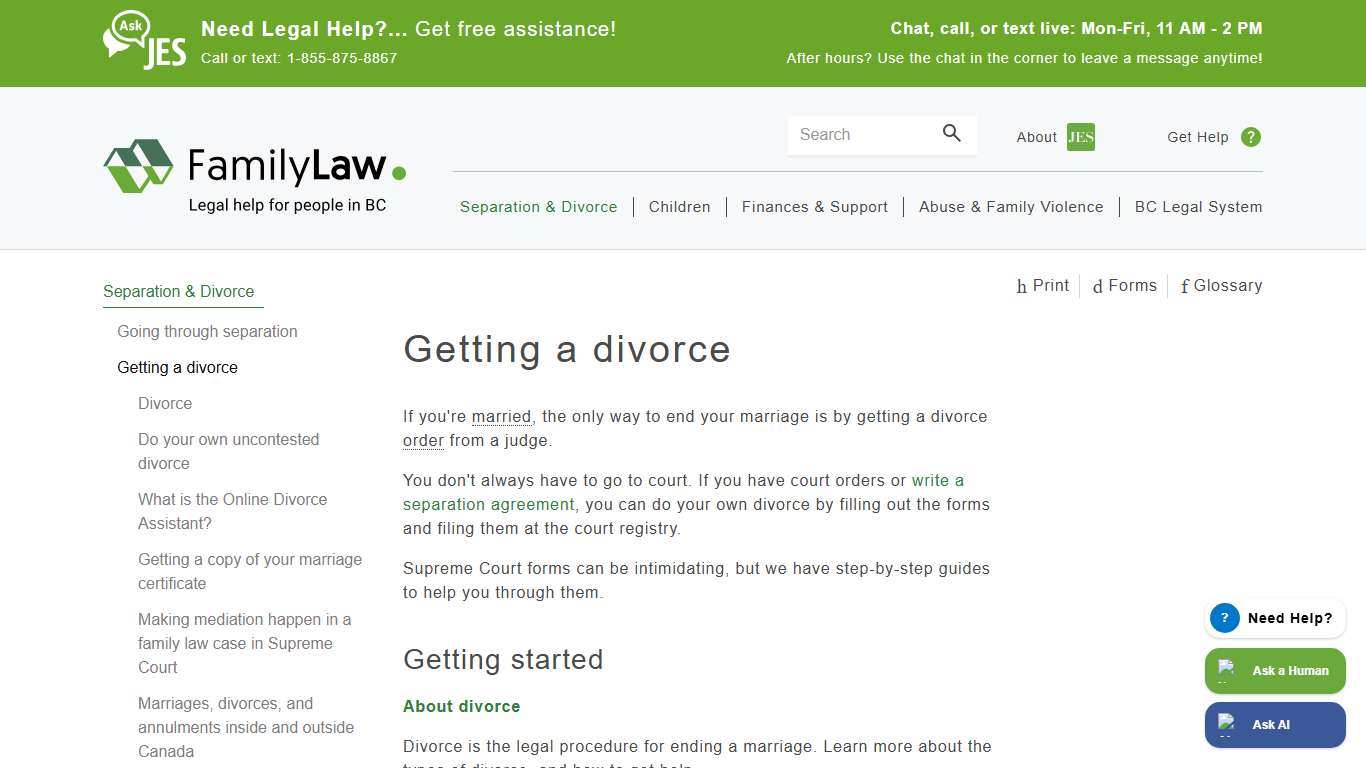 Getting a divorce Family Law in BC